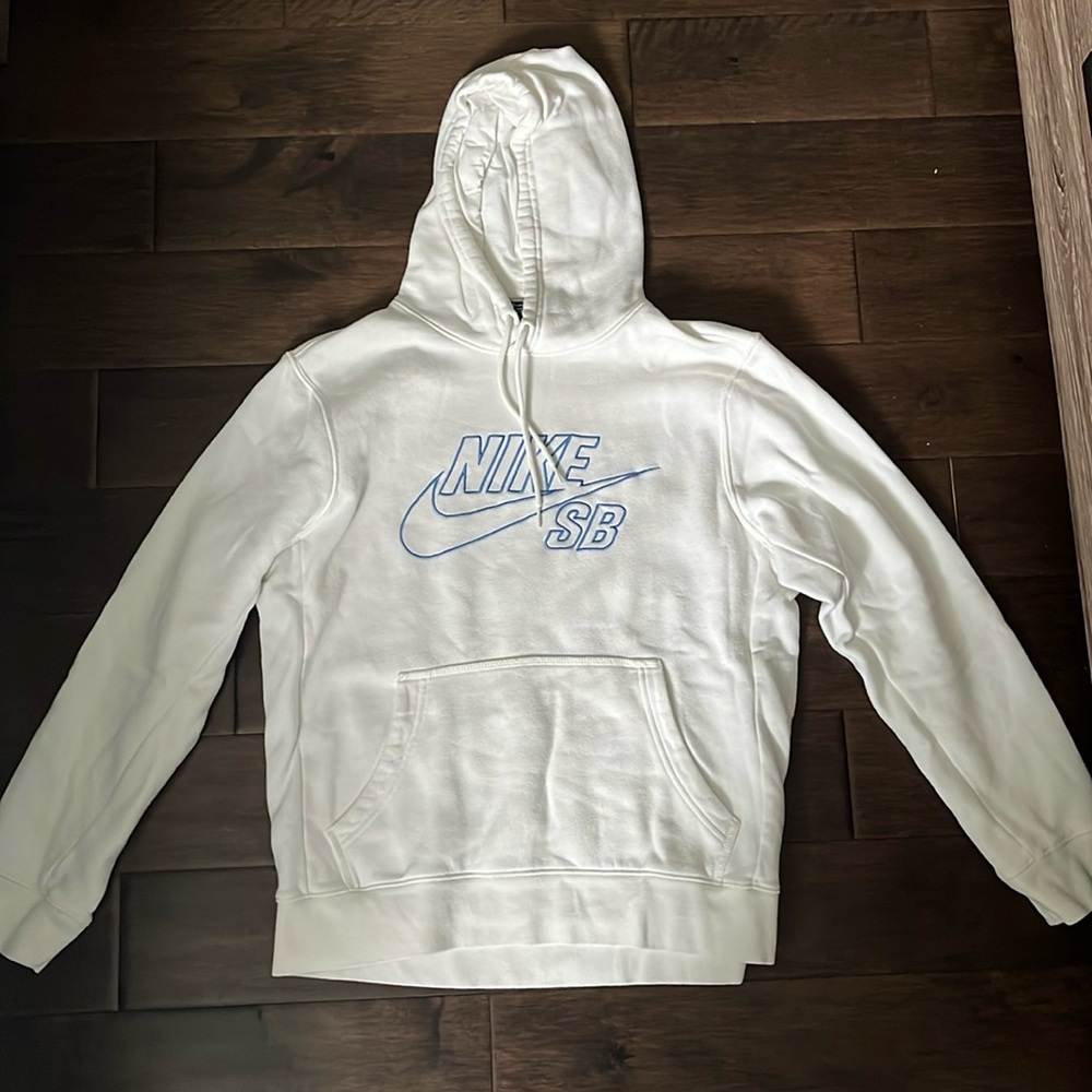 Nike White Hoodie with Baby Blue Logo